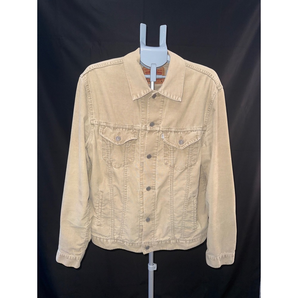 Levis 70589 Mens Tan Corduroy Trucker Jacket XL Beige Ribbed Cotton Coat